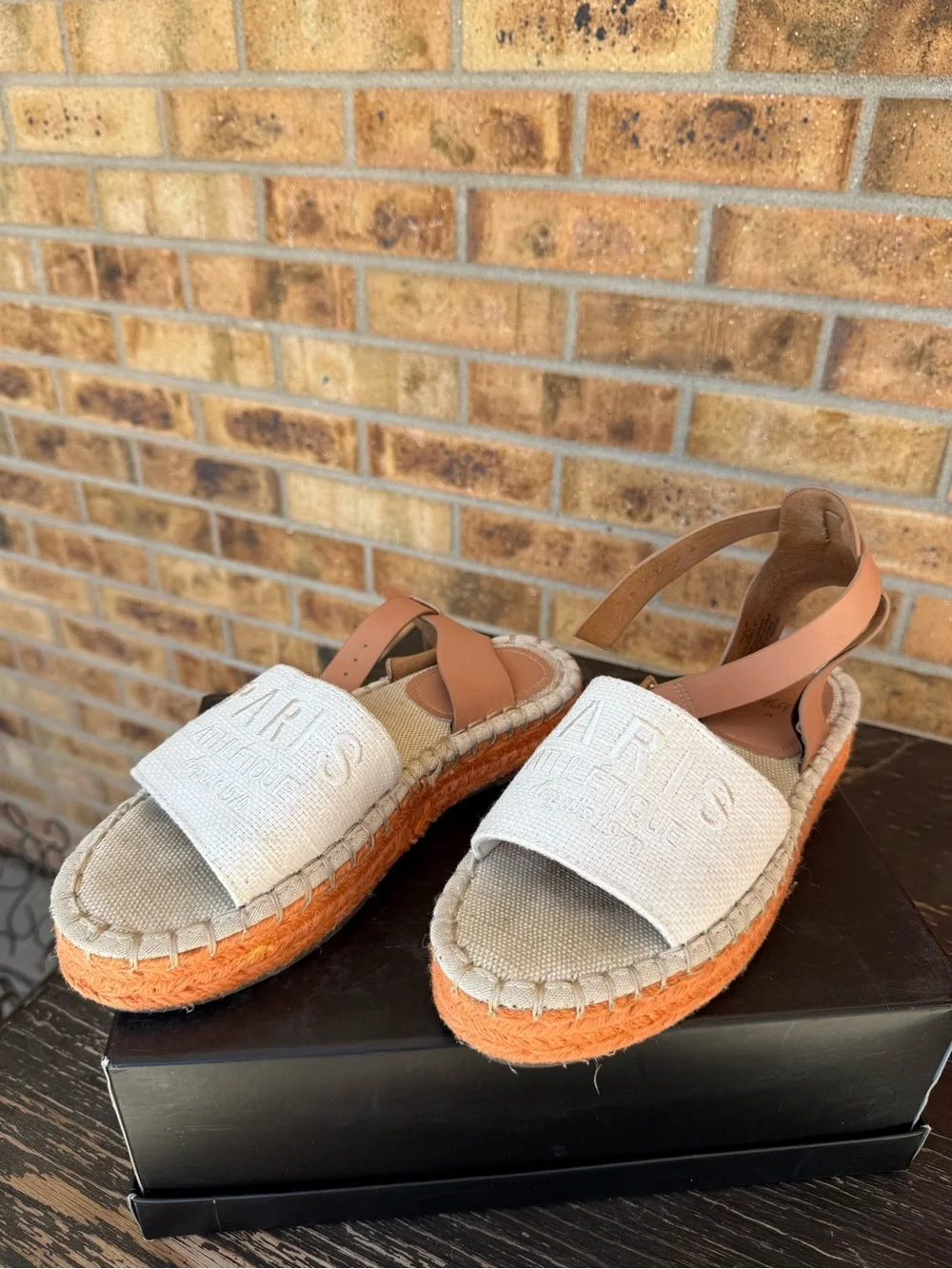 ARIS Beige Canvas & Orange Espadrille Sandals